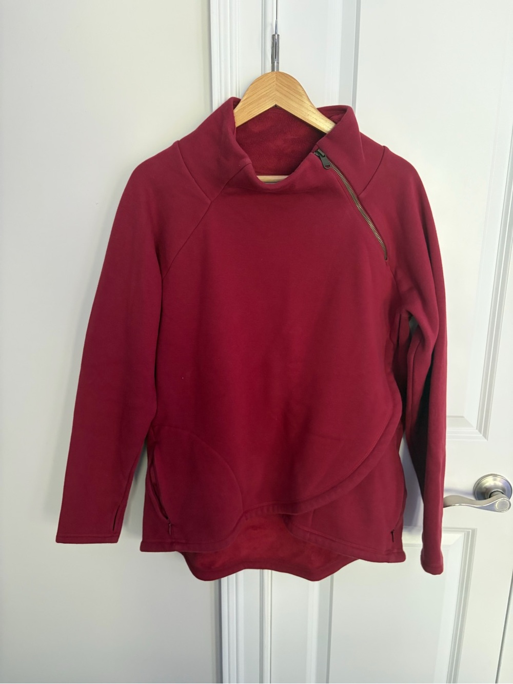 Athleta Kids Burgundy Asymmetric Zip Pullover
